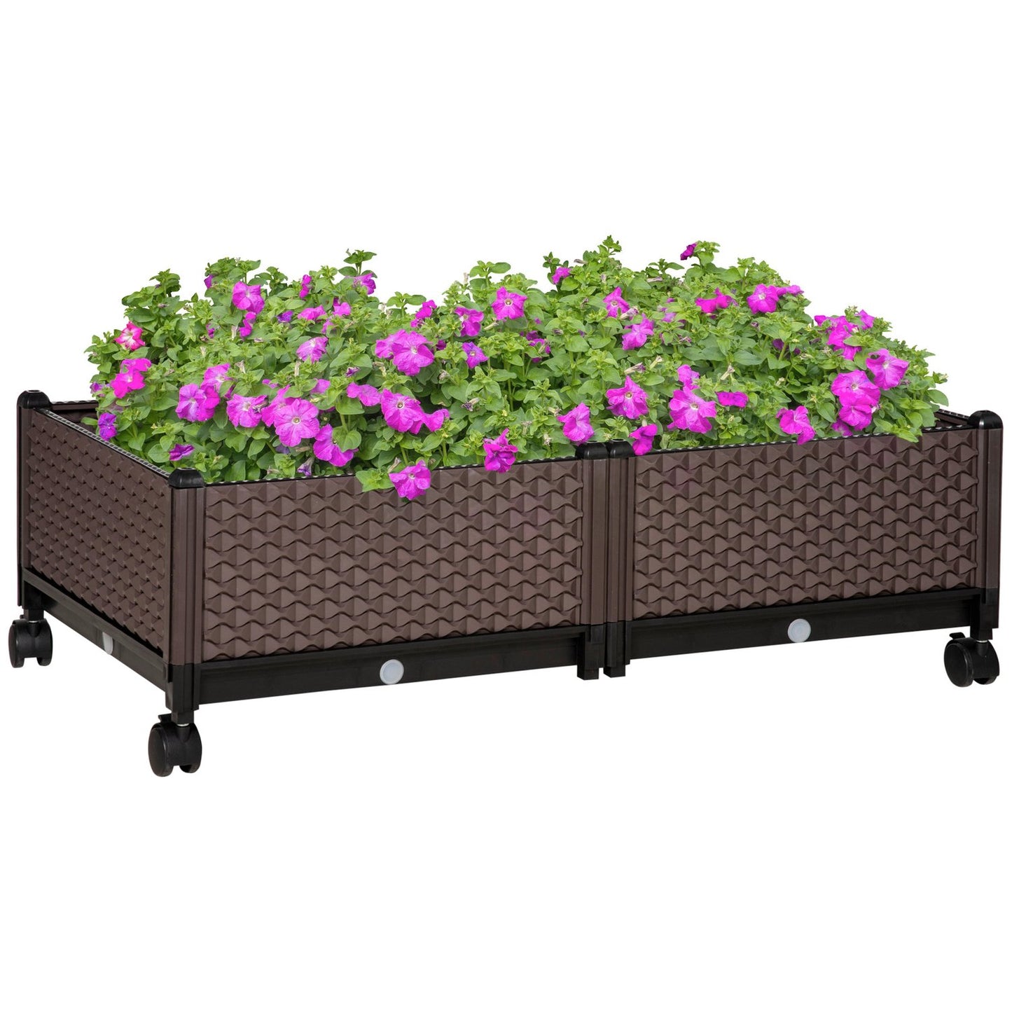 Raised garden bed with wheels - 2-piece plastic set, brown
