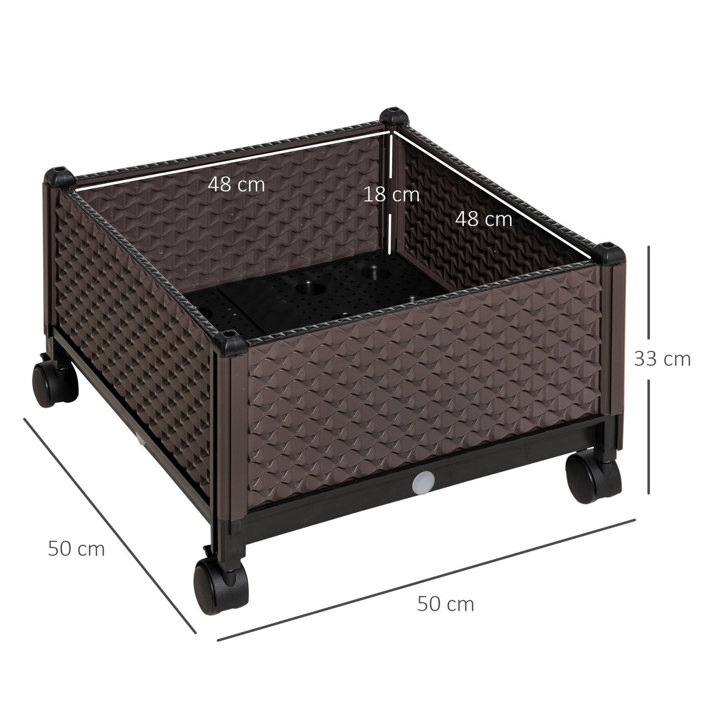 Raised garden bed with wheels - 2-piece plastic set, brown