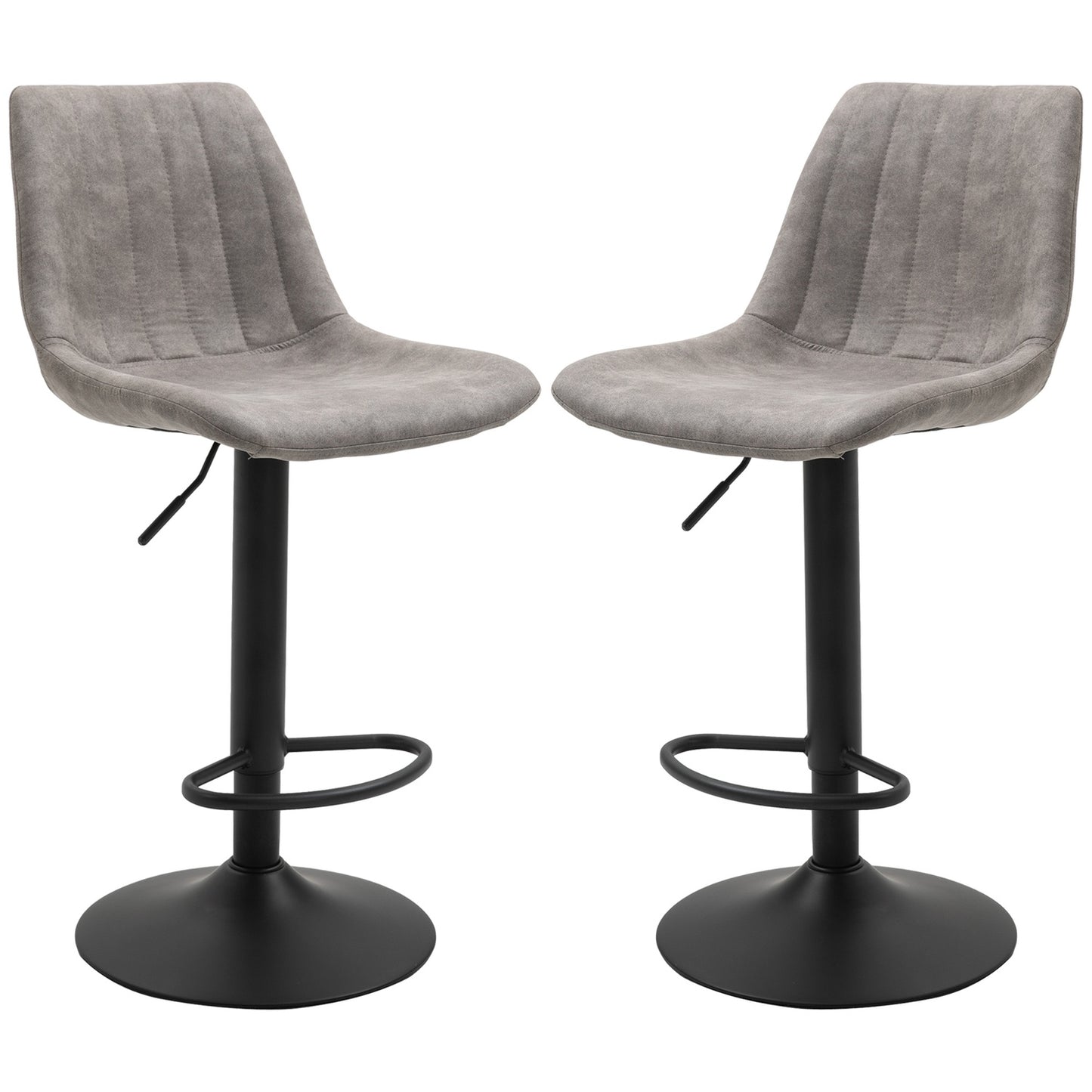 2-Piece Retro Bar Stools, Grey Microfiber, Adjustable Height