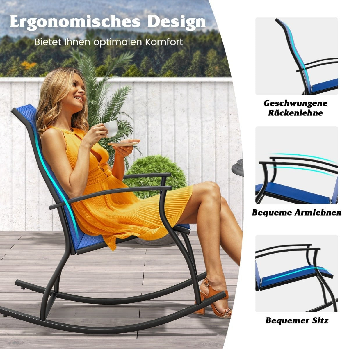 2-Piece Rocking Chair Set, High Back, Breathable Fabric