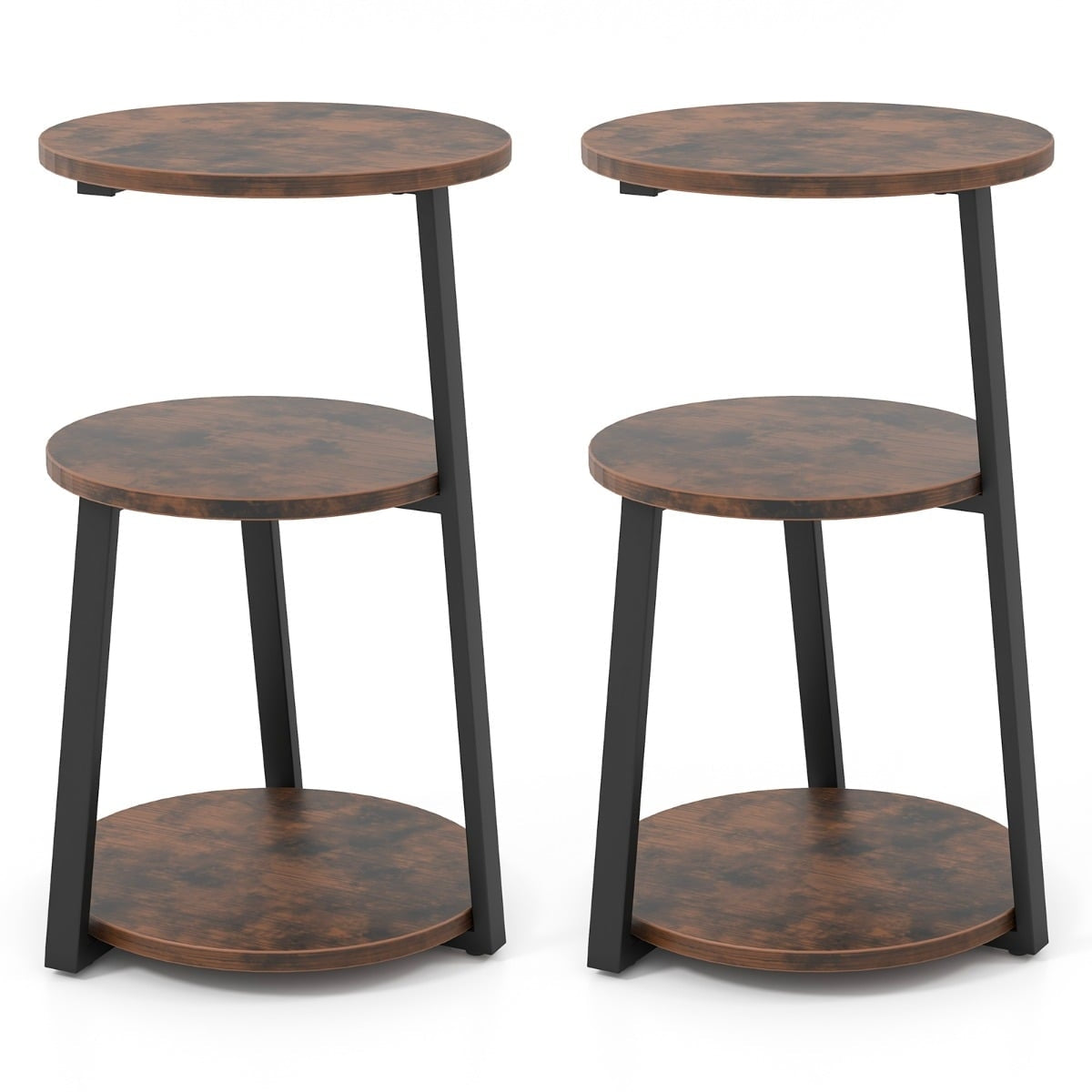 2-Piece Round Metal Frame Side Tables with Adjustable Feet