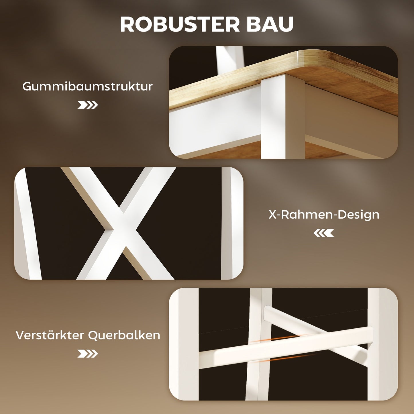 2-Piece Rubberwood Bar Stools, Oak & White, 60 cm Seat