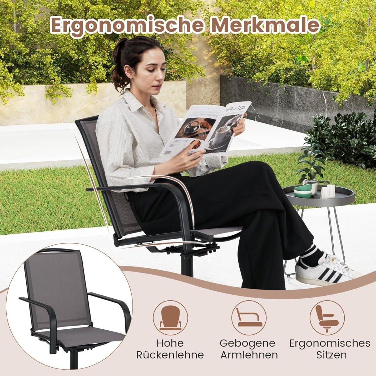 2-Piece Set Swivel Patio Chairs, Quick-Dry Fabric