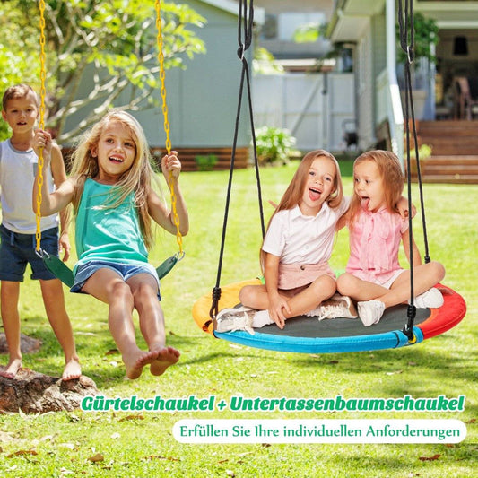 2 Piece Swing Set with Adjustable Ropes & 2 Hanging Paths for Patio Playground Yard Colorful