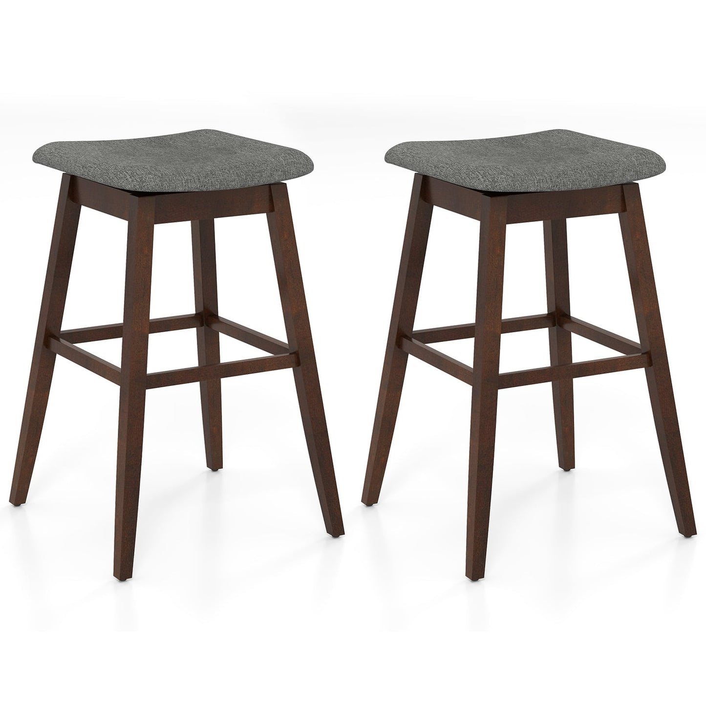 2-Piece Swivel Bar Stool Set with Footrest, Linen Upholstery