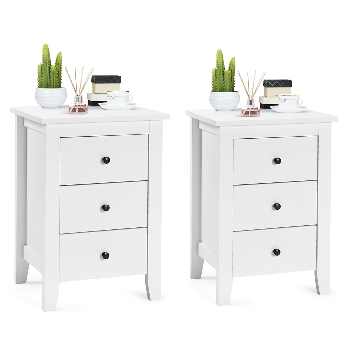 2-Piece White Nightstand Set with 3 Drawers, 46x37x65 cm