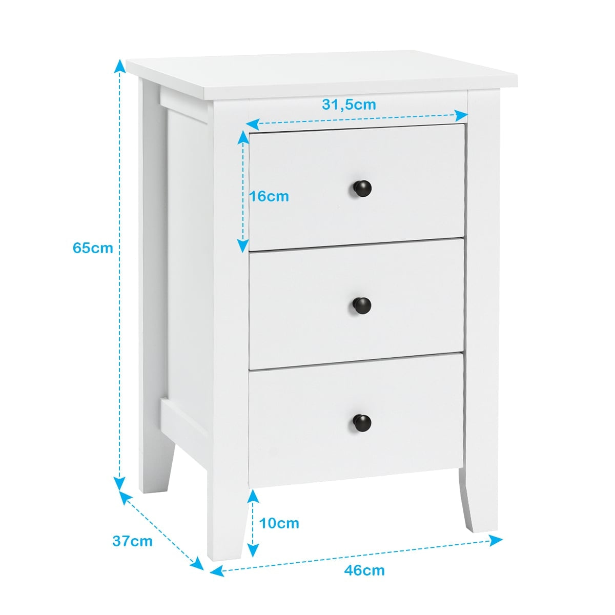 2-Piece White Nightstand Set with 3 Drawers, 46x37x65 cm