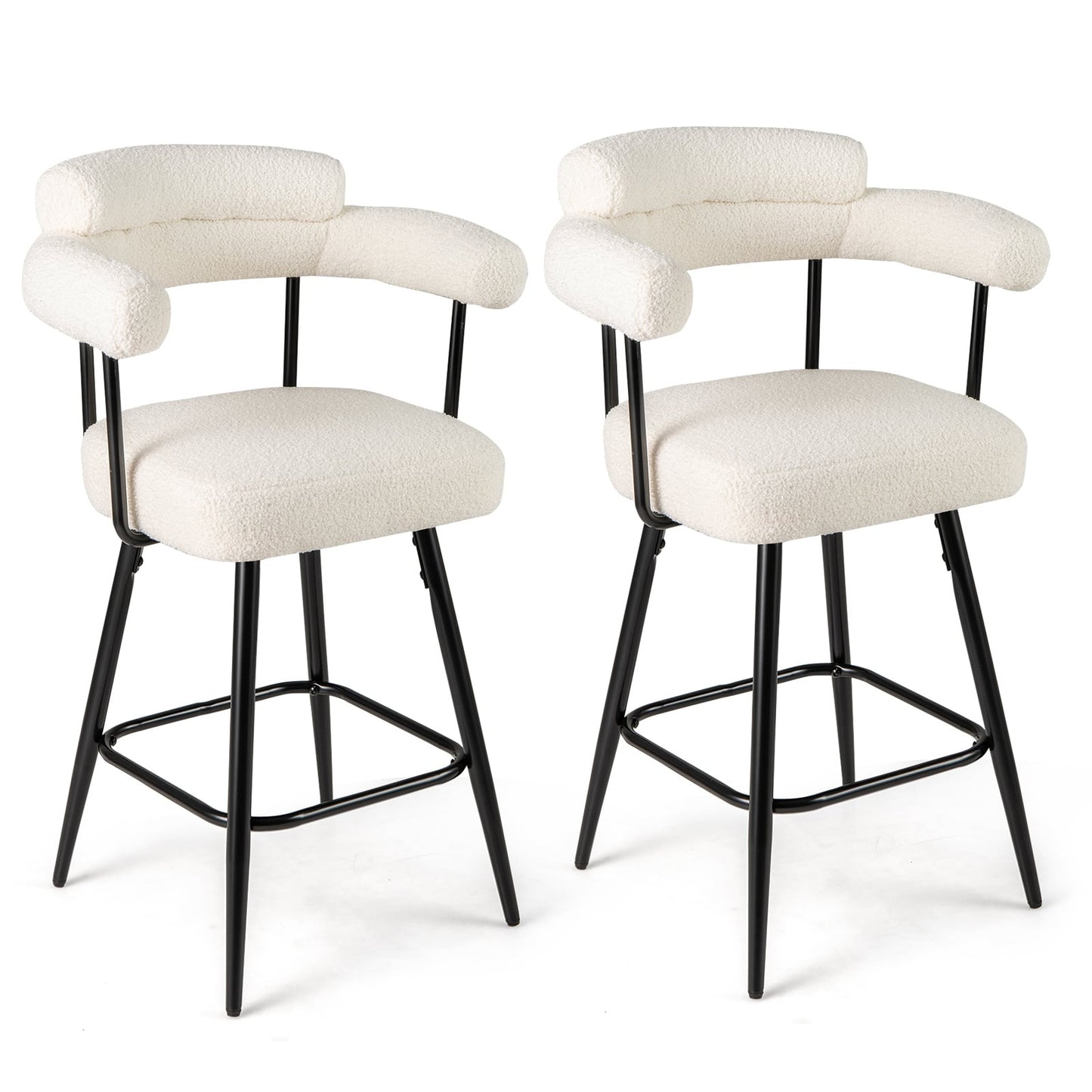 2-Piece White Swivel Bar Stools, 360 Rotating Seats