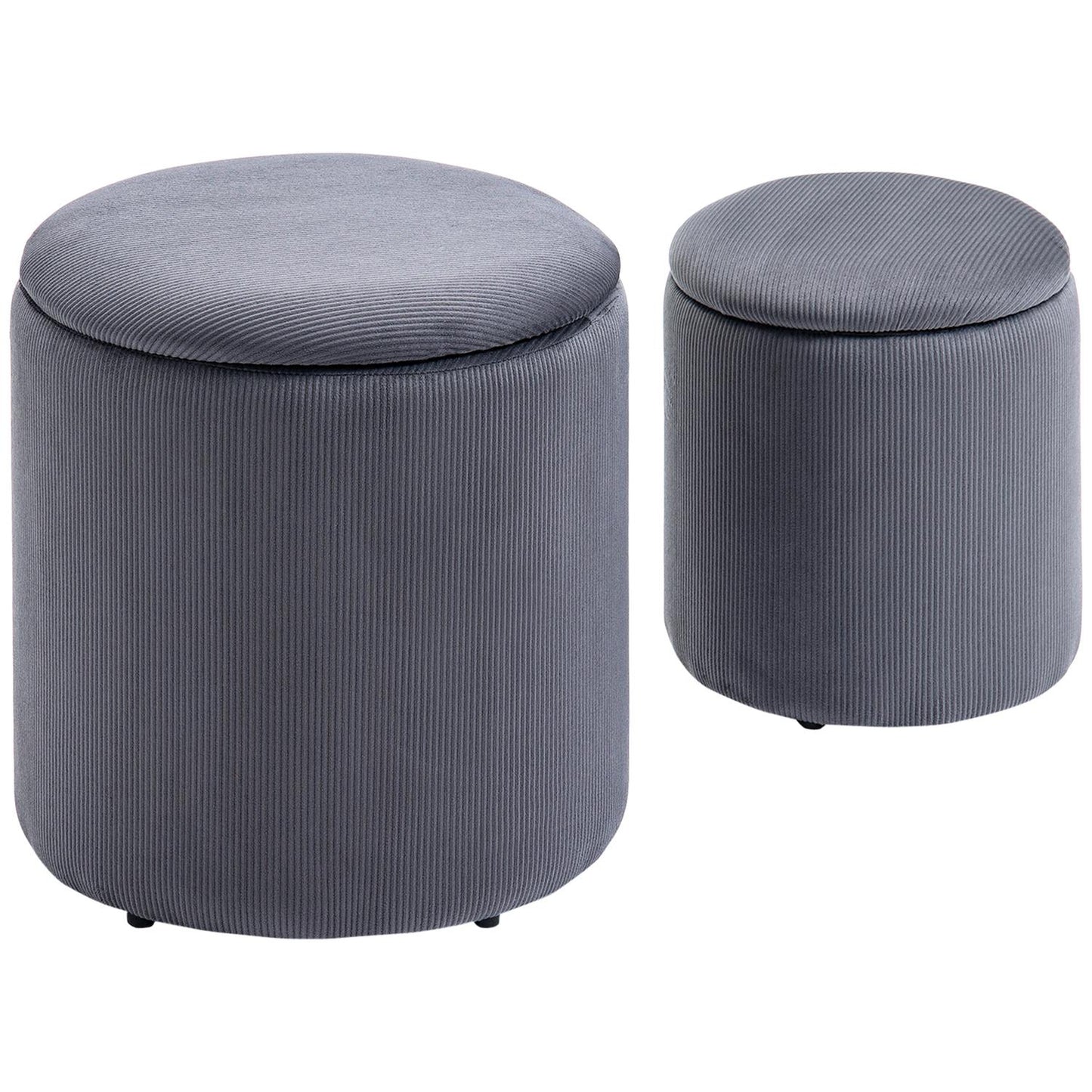 Gray 2-seater cord Ottoman with storage, removable cover