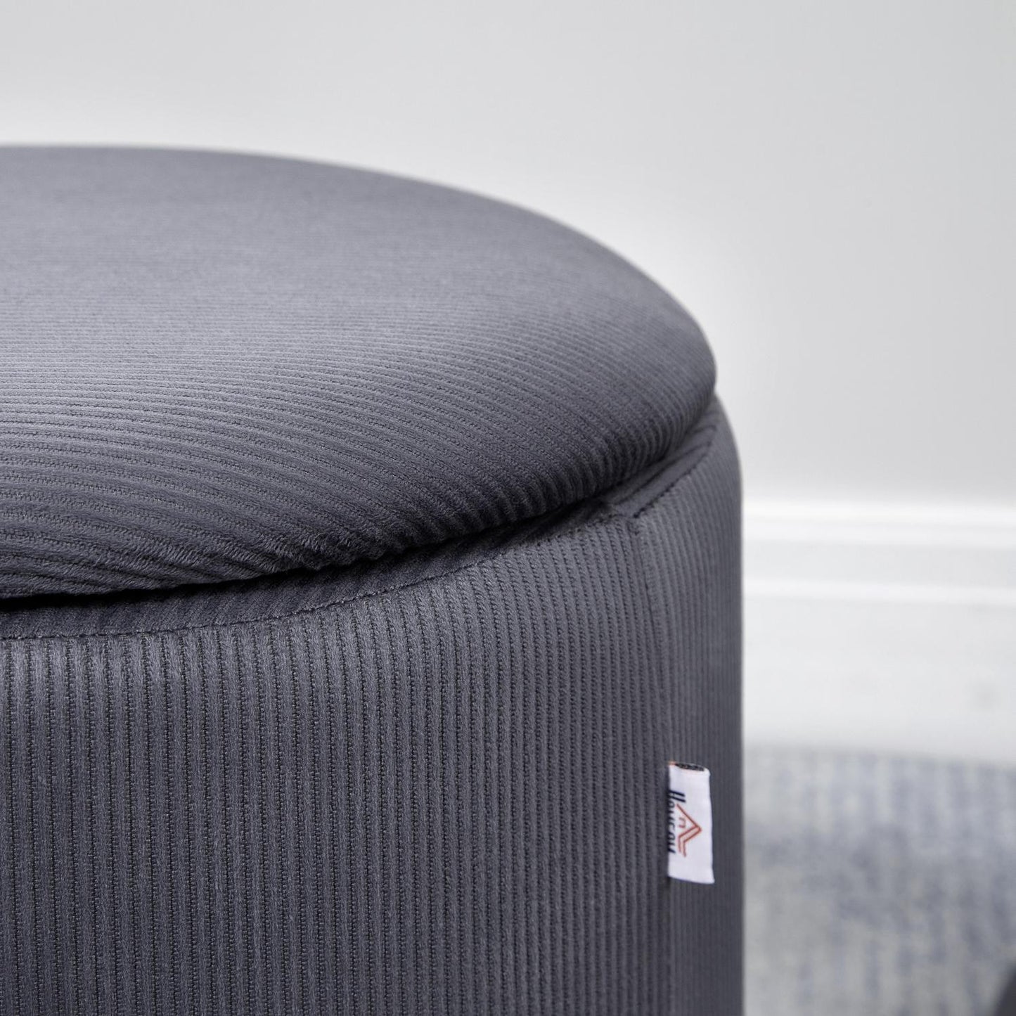 Gray 2-seater cord Ottoman with storage, removable cover