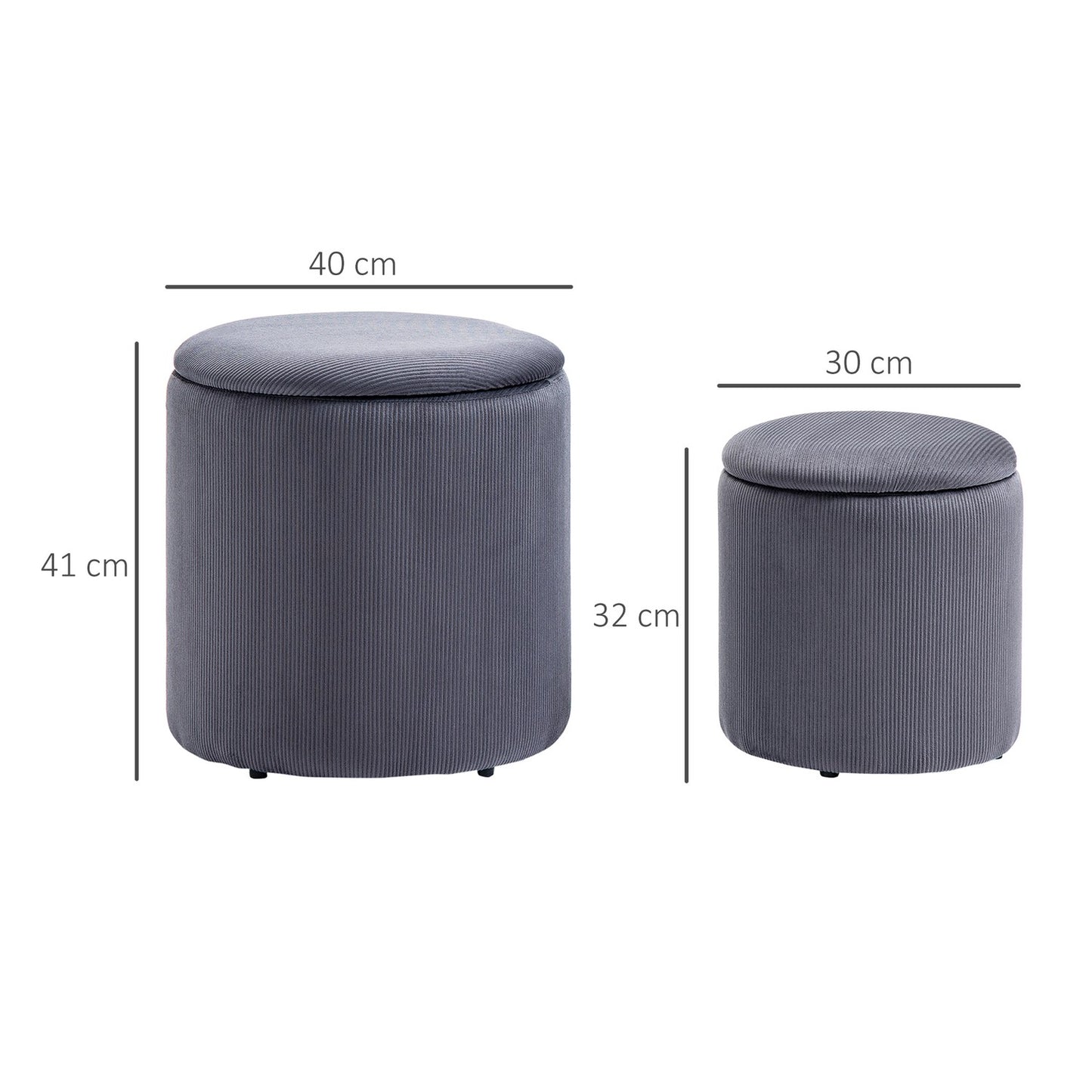 Gray 2-seater cord Ottoman with storage, removable cover