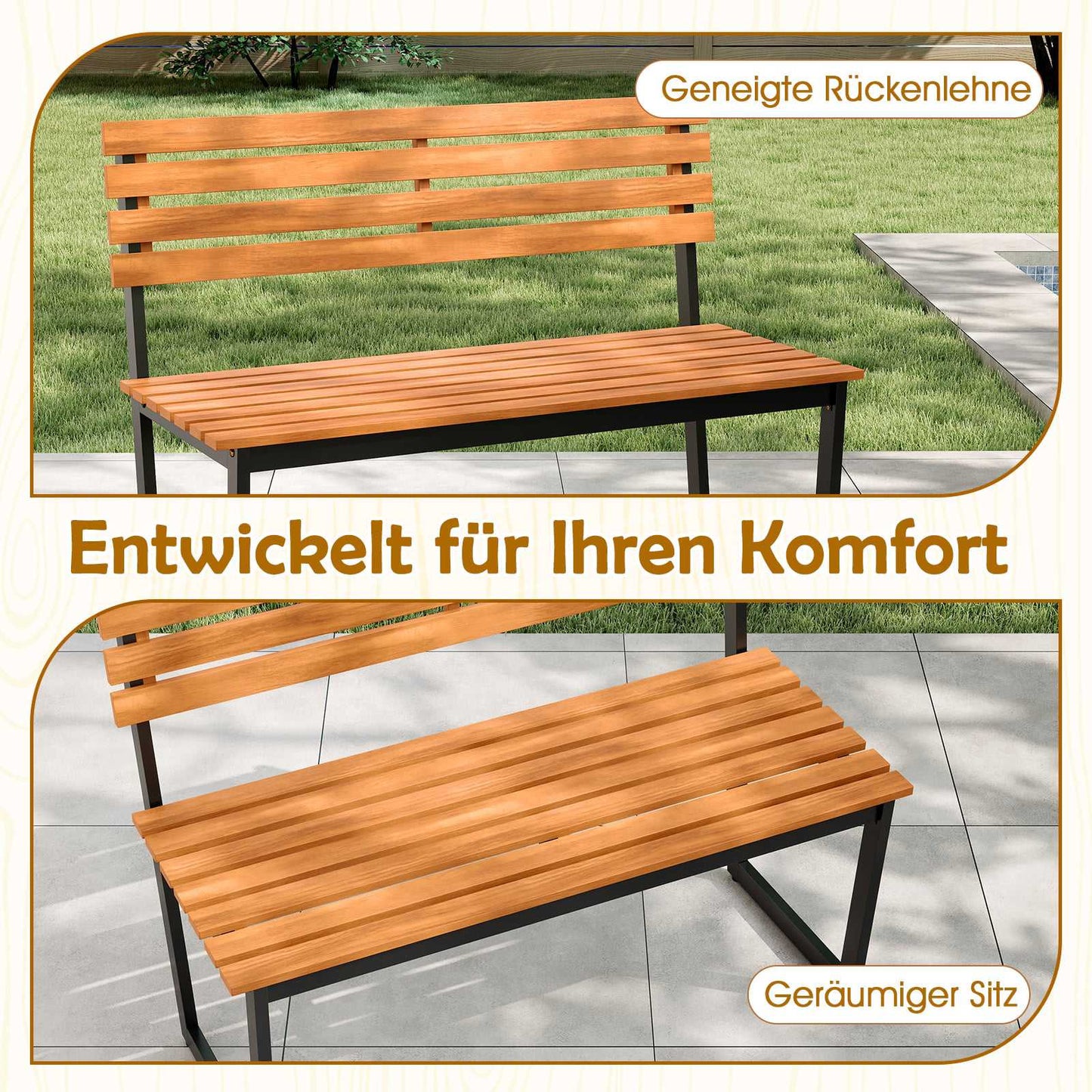 2-Seater Acacia Wood Garden Bench with Metal Frame