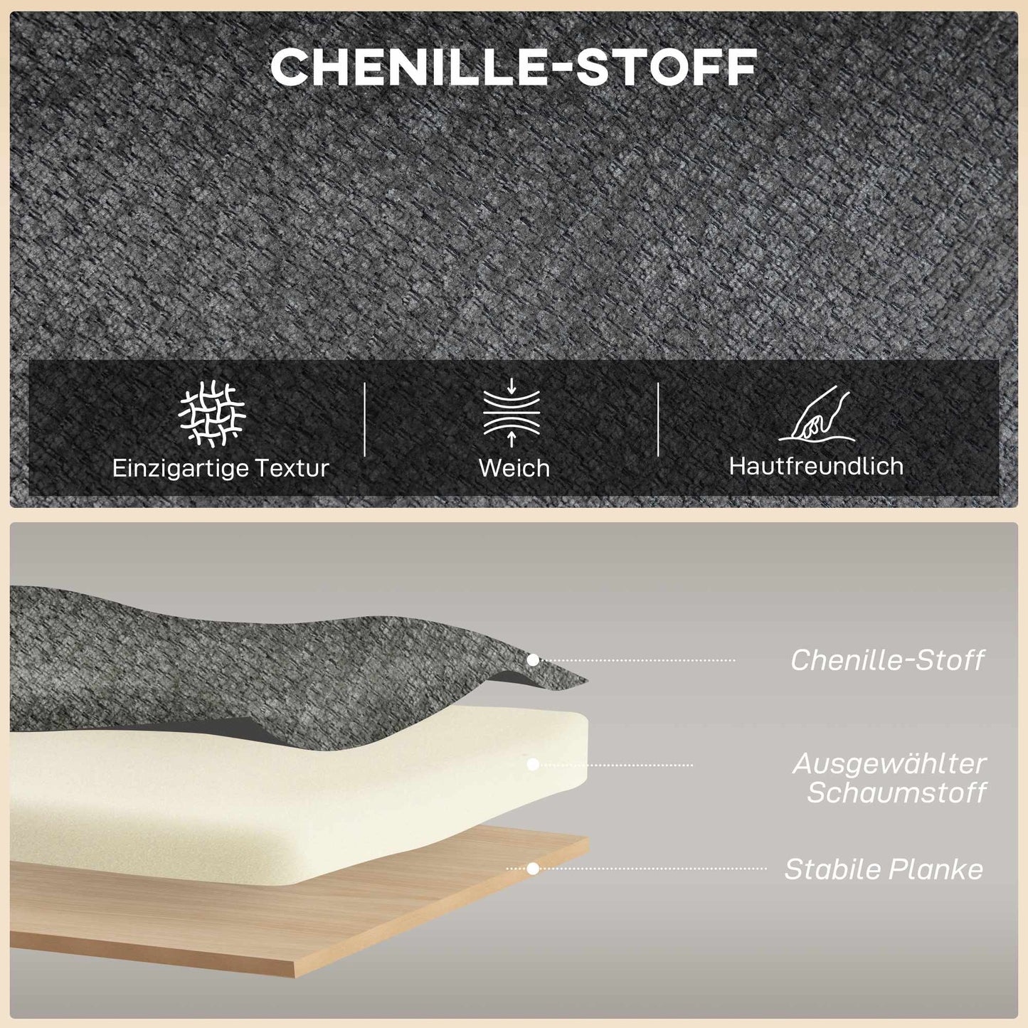 2-Seater Chenille Sofa, Wingback, Rubberwood Legs, Grey