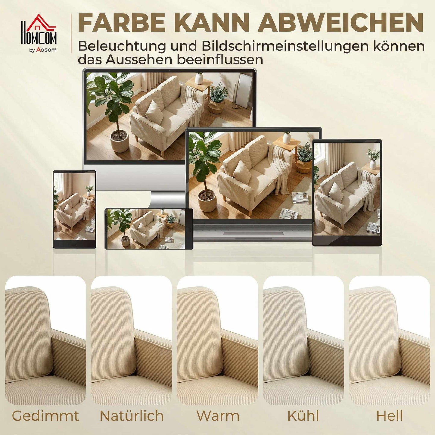 2-Seater Corduroy Sofa with Storage, Beige, 117 x 63 cm