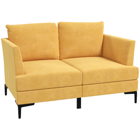 Yellow retro 2-seater Loveseat, linen look, 300 kg capacity