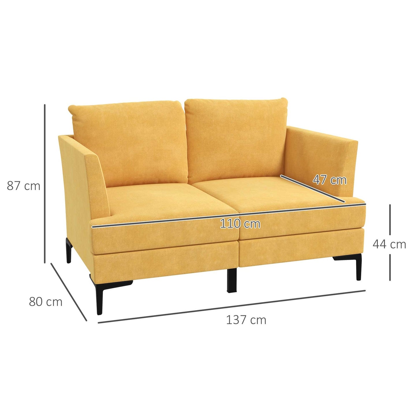 Yellow retro 2-seater Loveseat, linen look, 300 kg capacity
