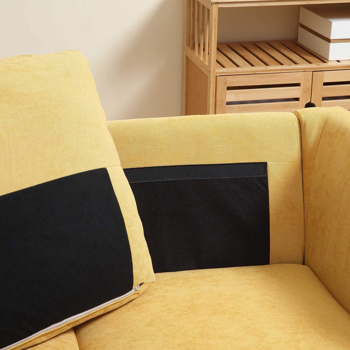 Yellow retro 2-seater Loveseat, linen look, 300 kg capacity