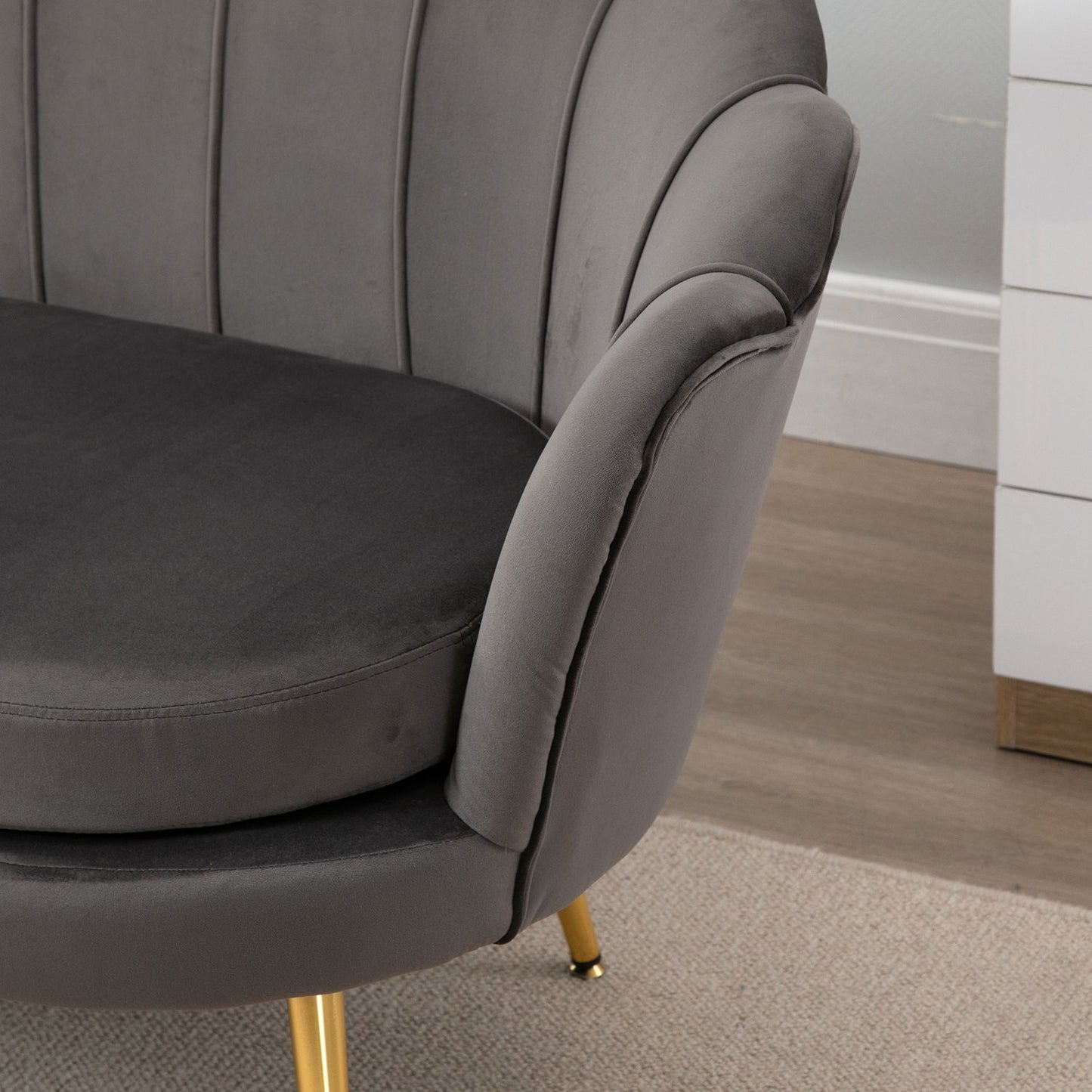 2-seater fabric sofa with soft velvet cushions