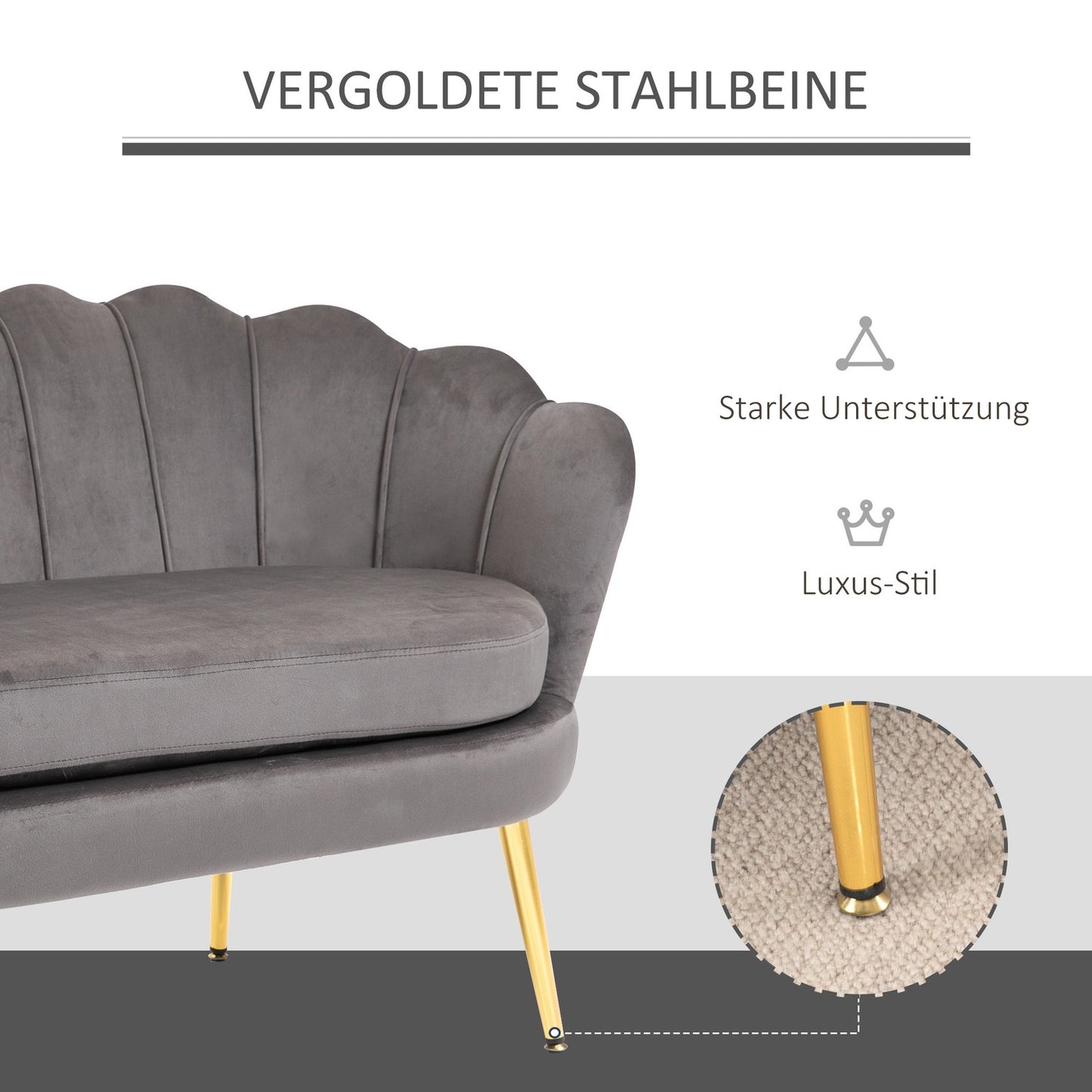 2-seater fabric sofa with soft velvet cushions