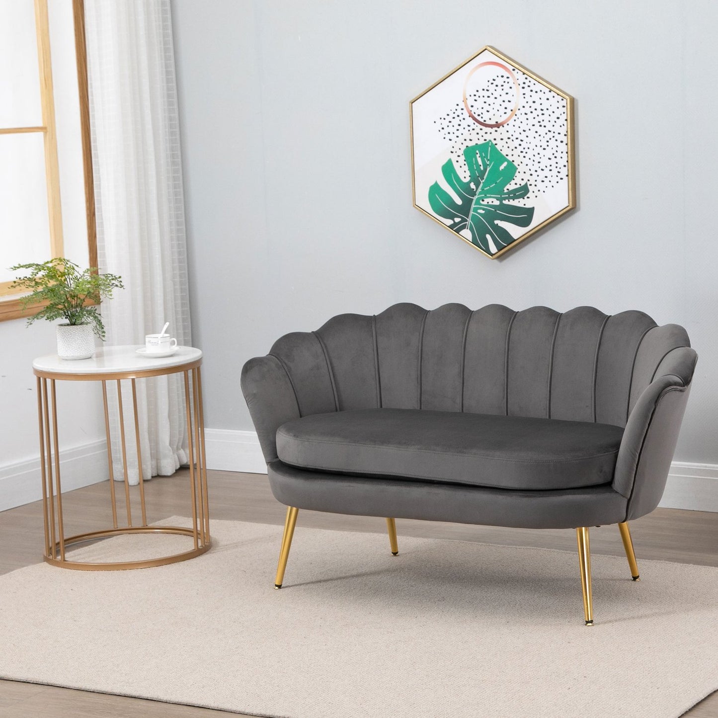 2-seater fabric sofa with soft velvet cushions
