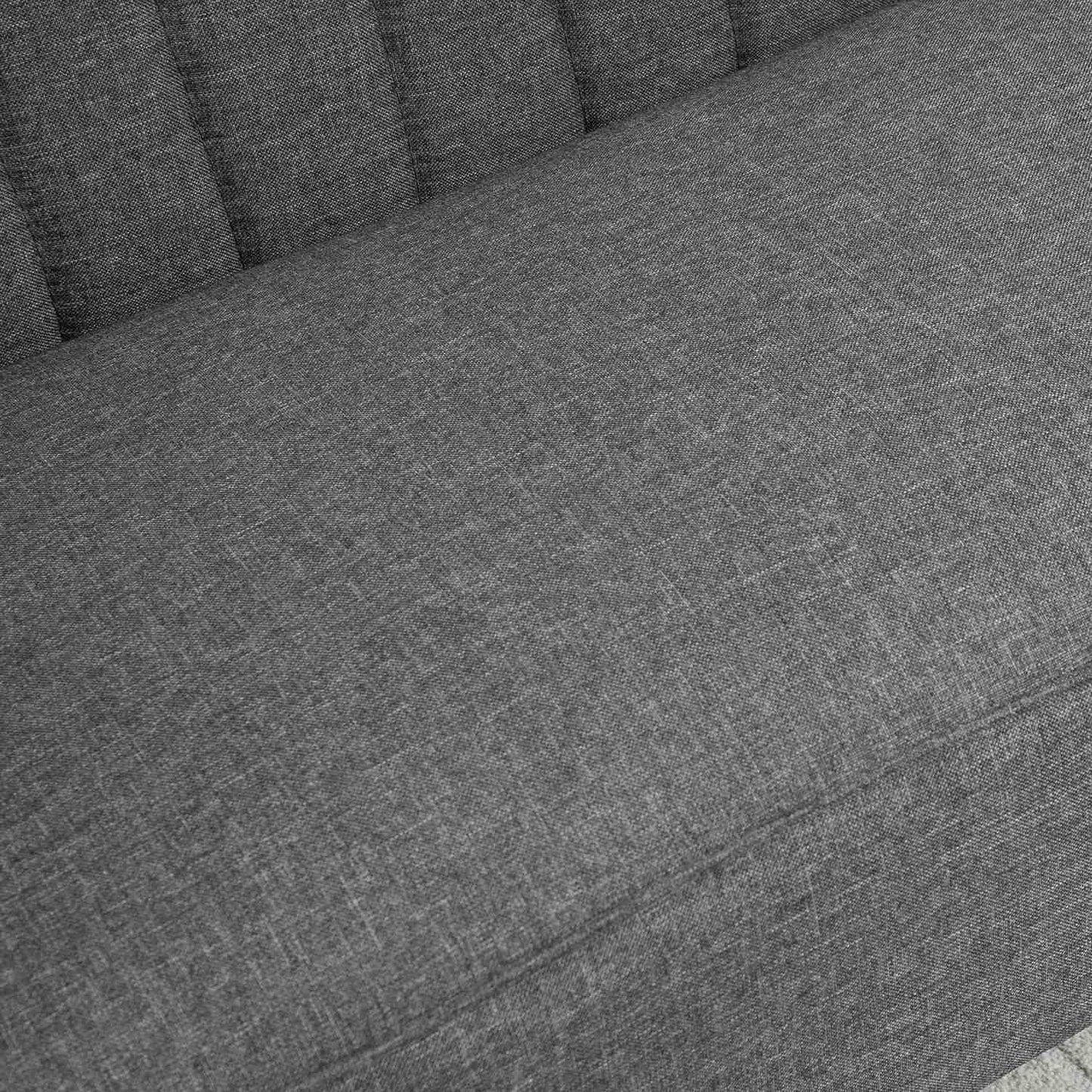 2-seater dark gray fabric sofa with wooden frame