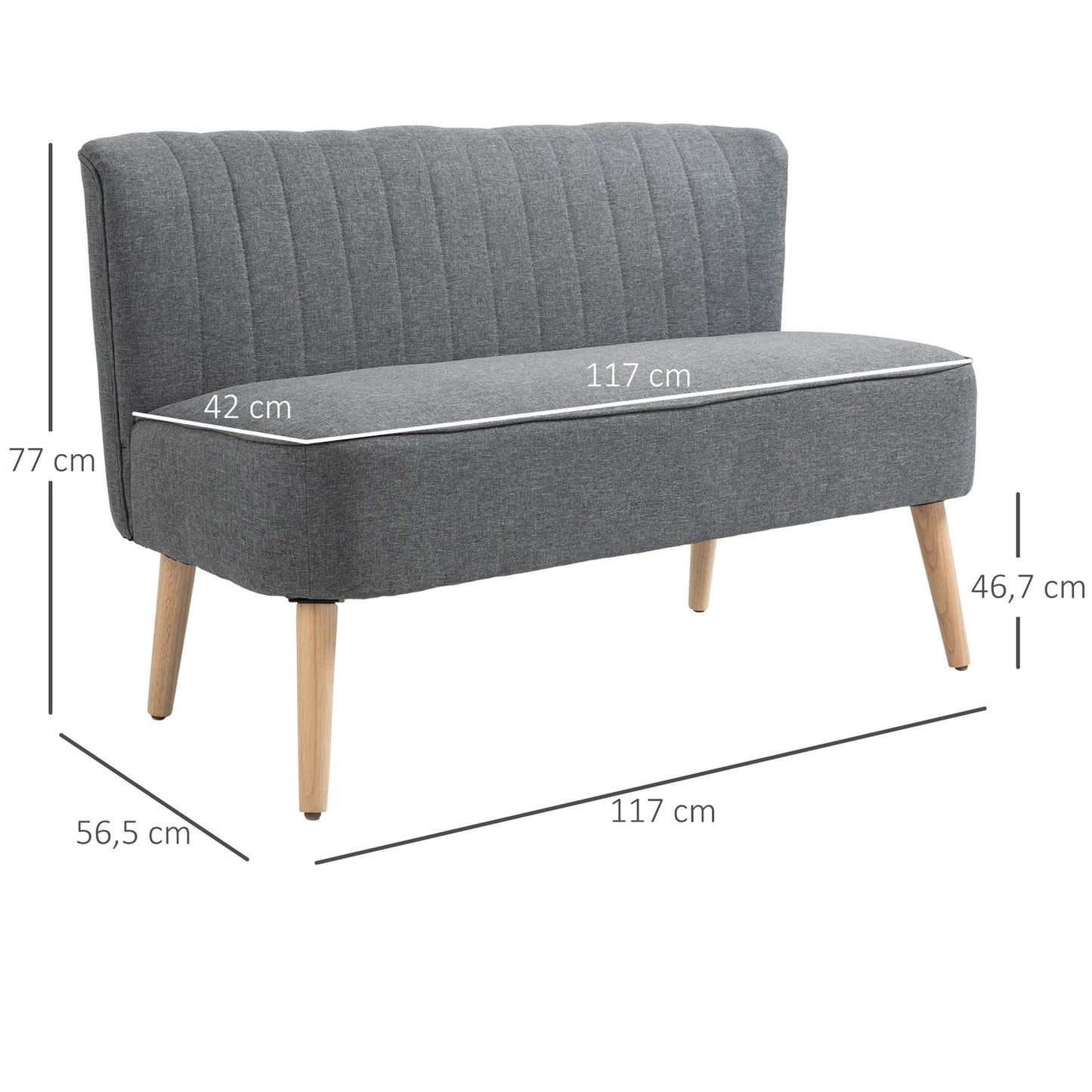 2-seater light gray fabric sofa - comfortable lounge chair