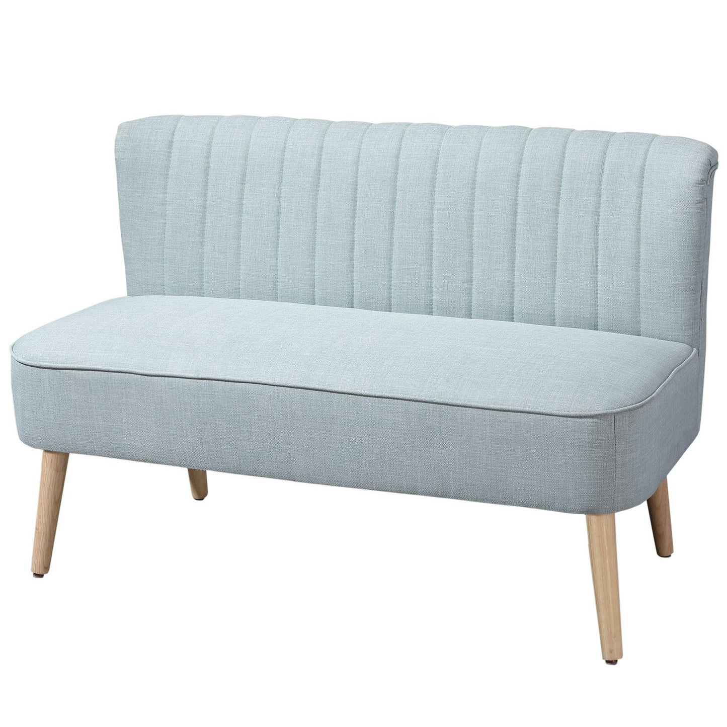 2-seater light green fabric sofa - wooden frame, foam padding