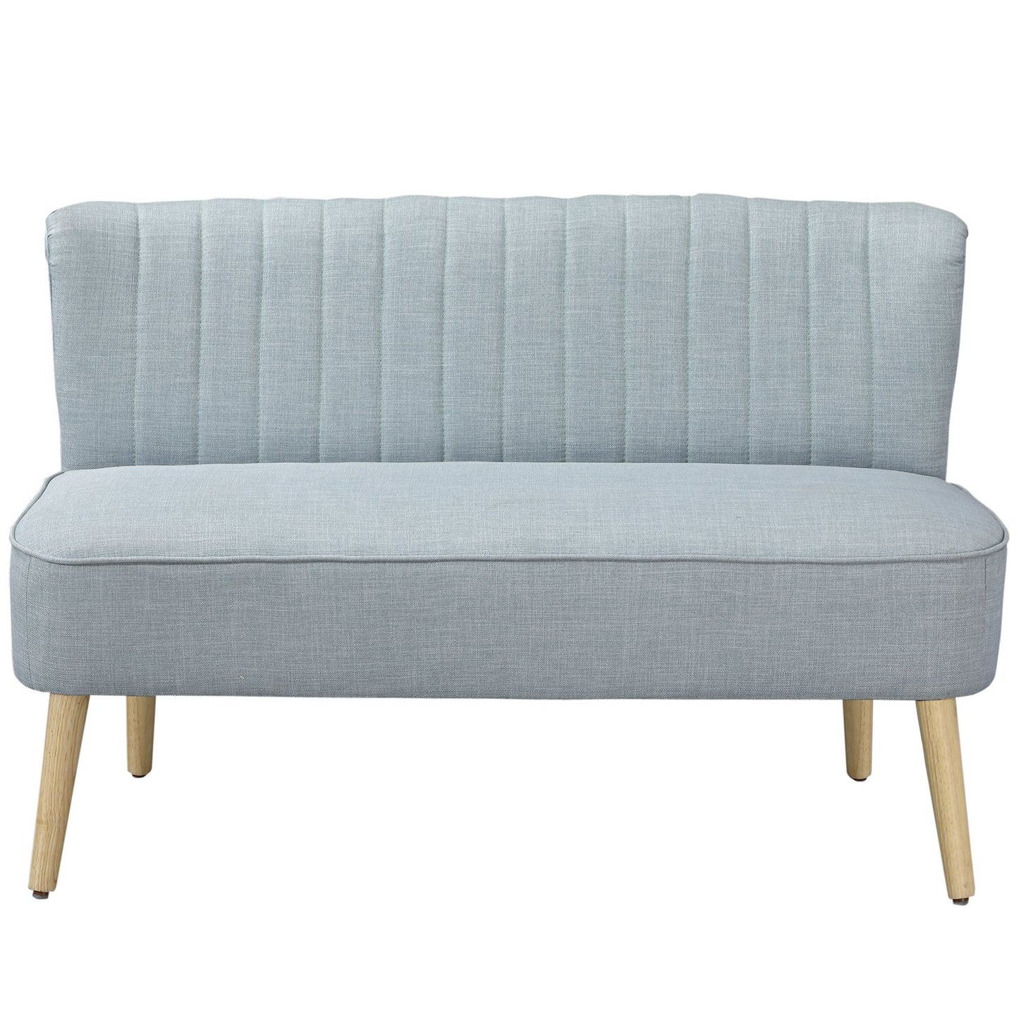 2-seater light green fabric sofa - wooden frame, foam padding