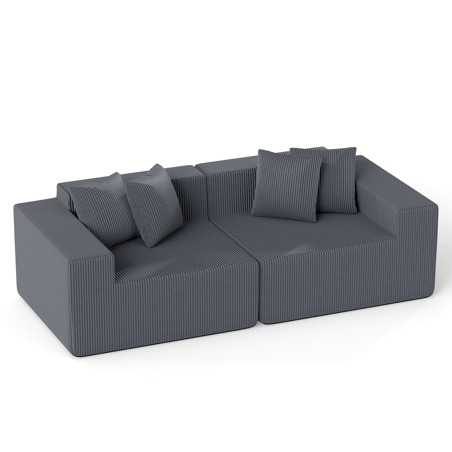 2-Seater Gray Corduroy Sofa with Deep Seat and Cushions