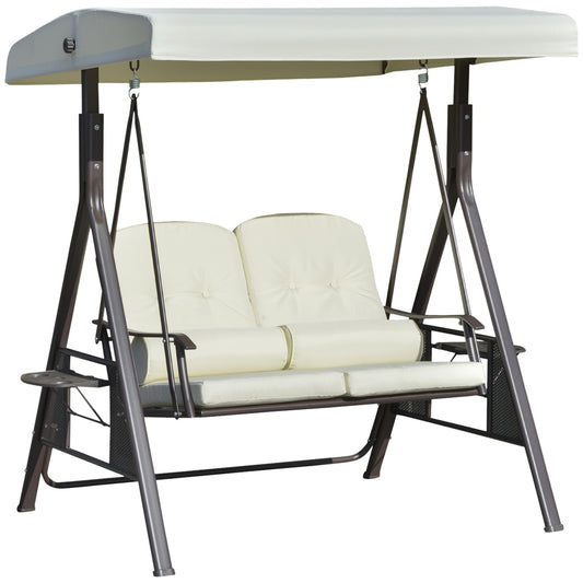 2-seat garden swing with canopy and cushion, beige