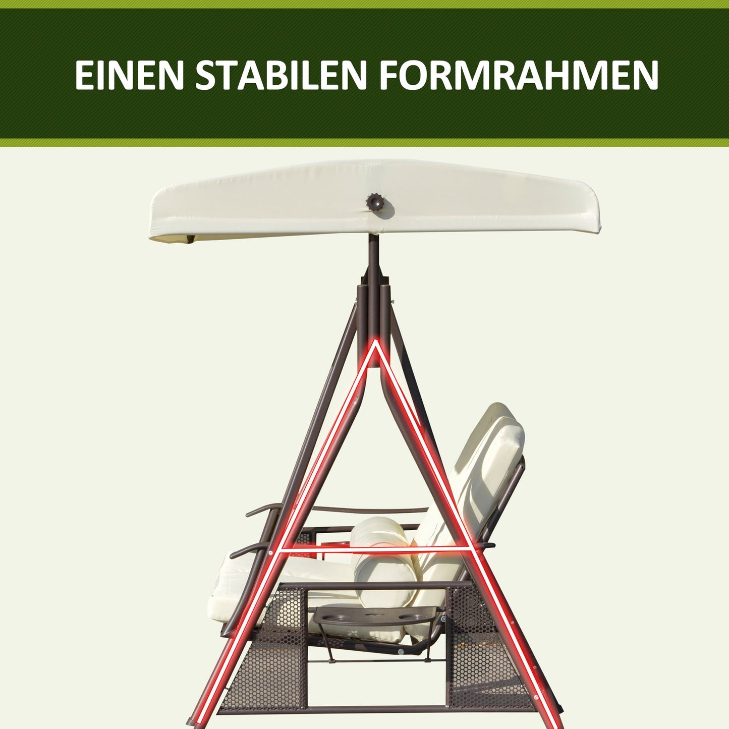 2-seat garden swing with canopy and cushion, beige