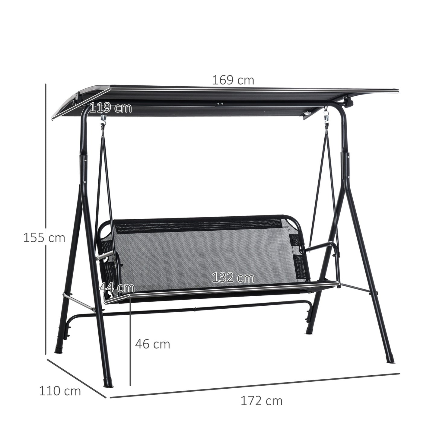 2-seat adjustable outdoor swing, UV-resistant black metal
