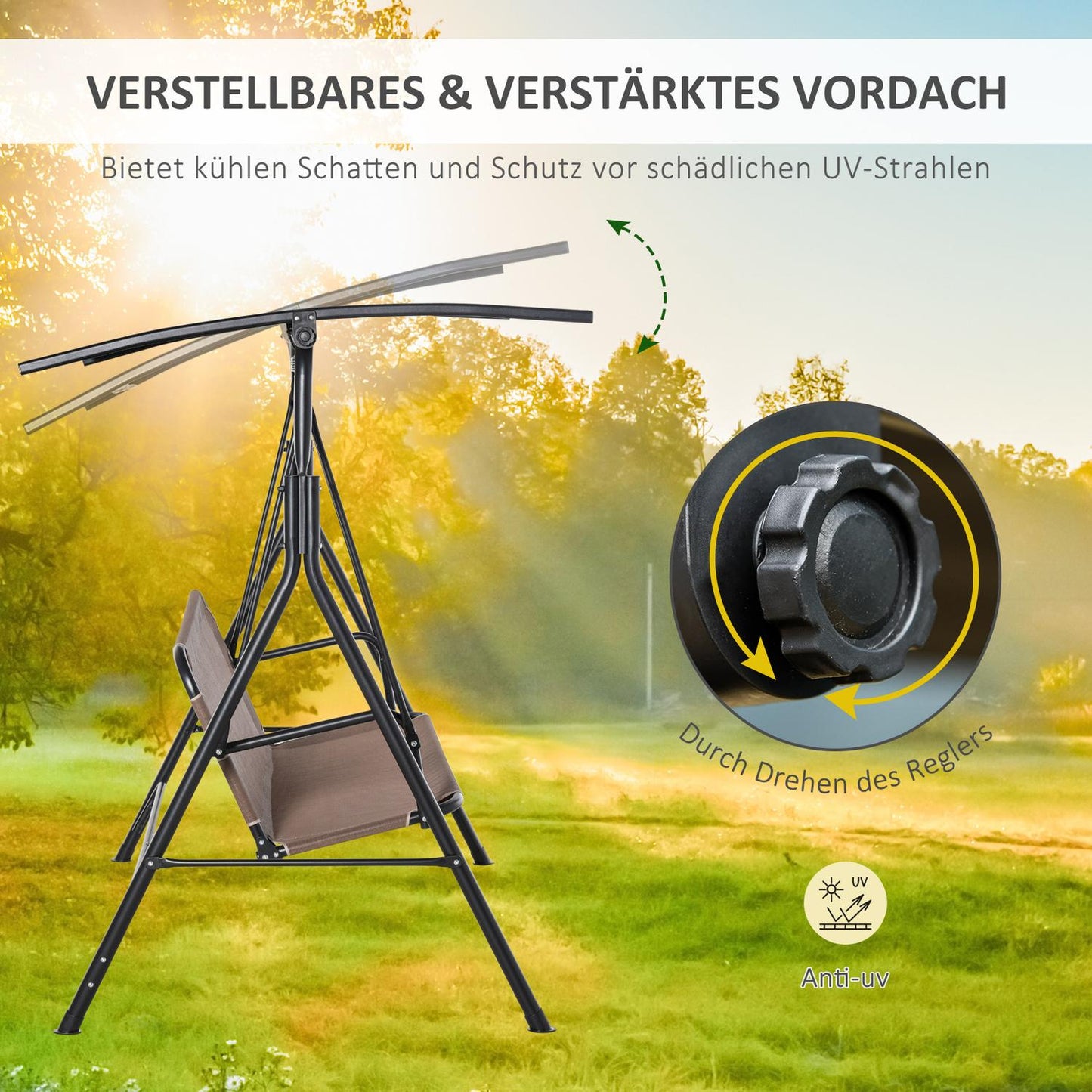 Outdoor 2-seat rocking chair, UV resistant, adjustable angle