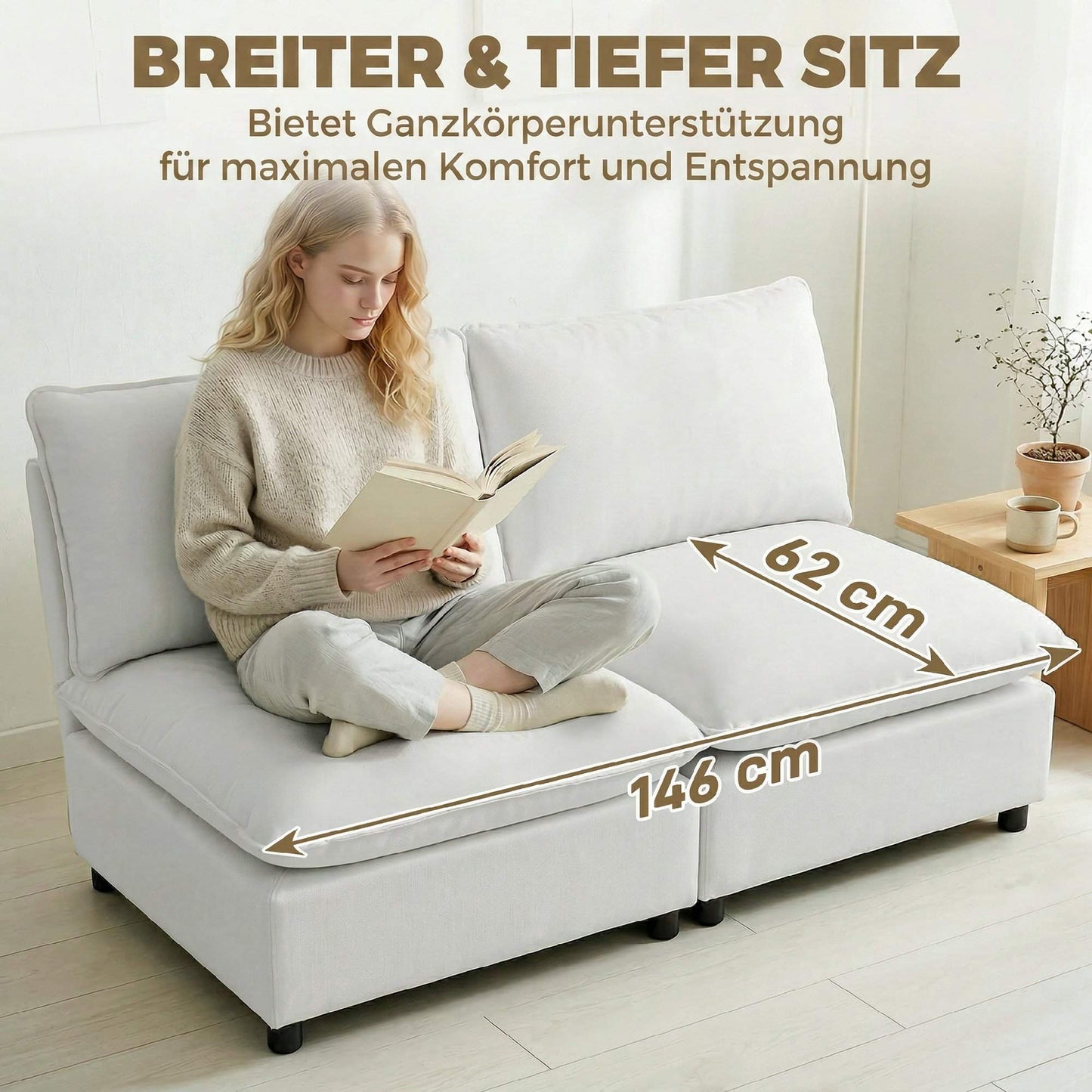 2-Seater Modular Sofa, 146 cm Faux Leather, Grey