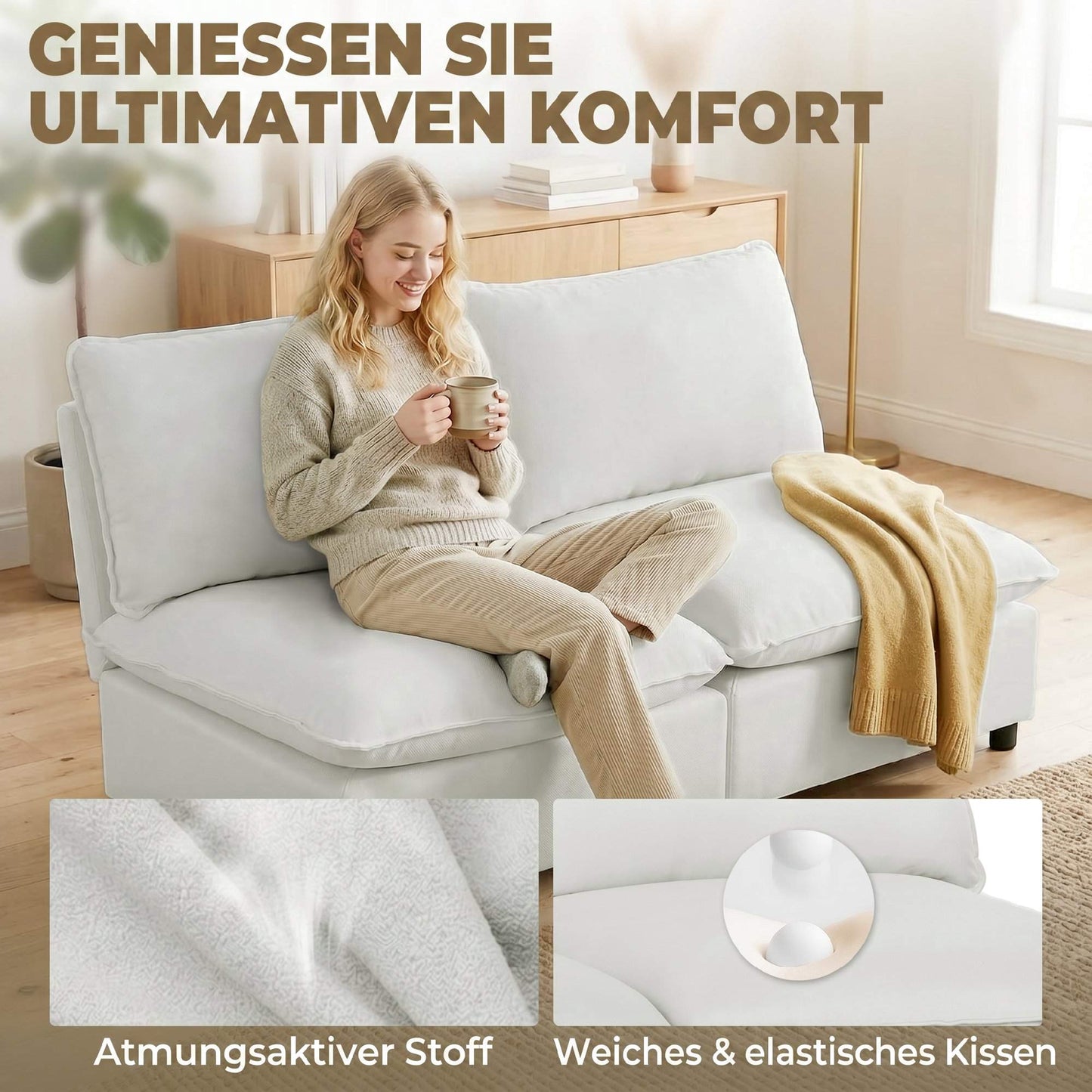 2-Seater Modular Sofa, 146 cm Faux Leather, Grey