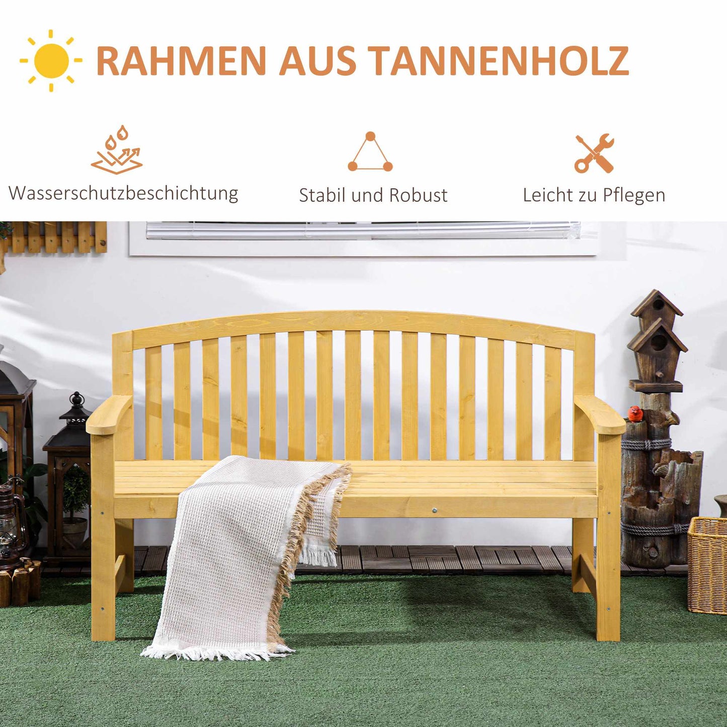 2-Seater Outdoor Bench, Weatherproof Wood, 240kg Capacity