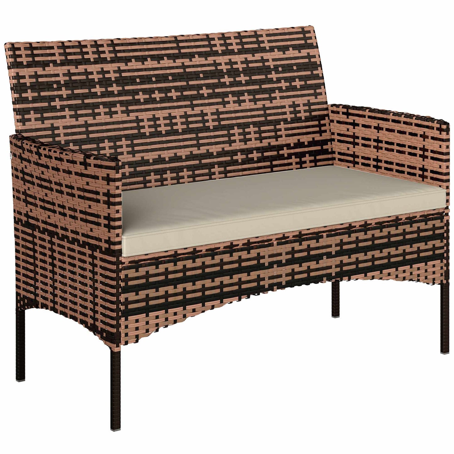 2-Seater Rattan Garden Sofa with Cushions, Khaki/Brown