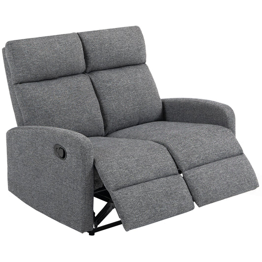 2-Seater Recliner Sofa, Adjustable Backrests, Grey Fabric