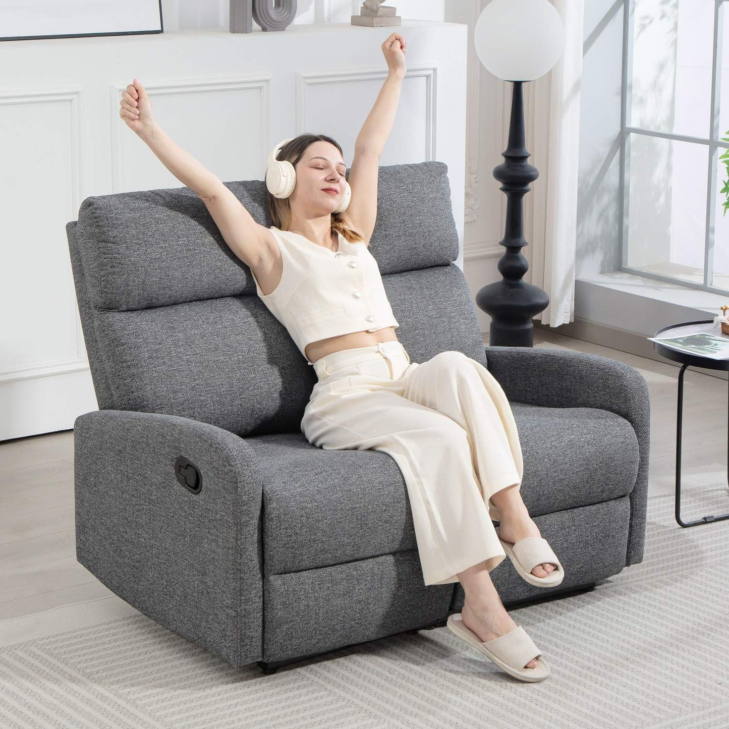 2-Seater Recliner Sofa, Adjustable Backrests, Grey Fabric