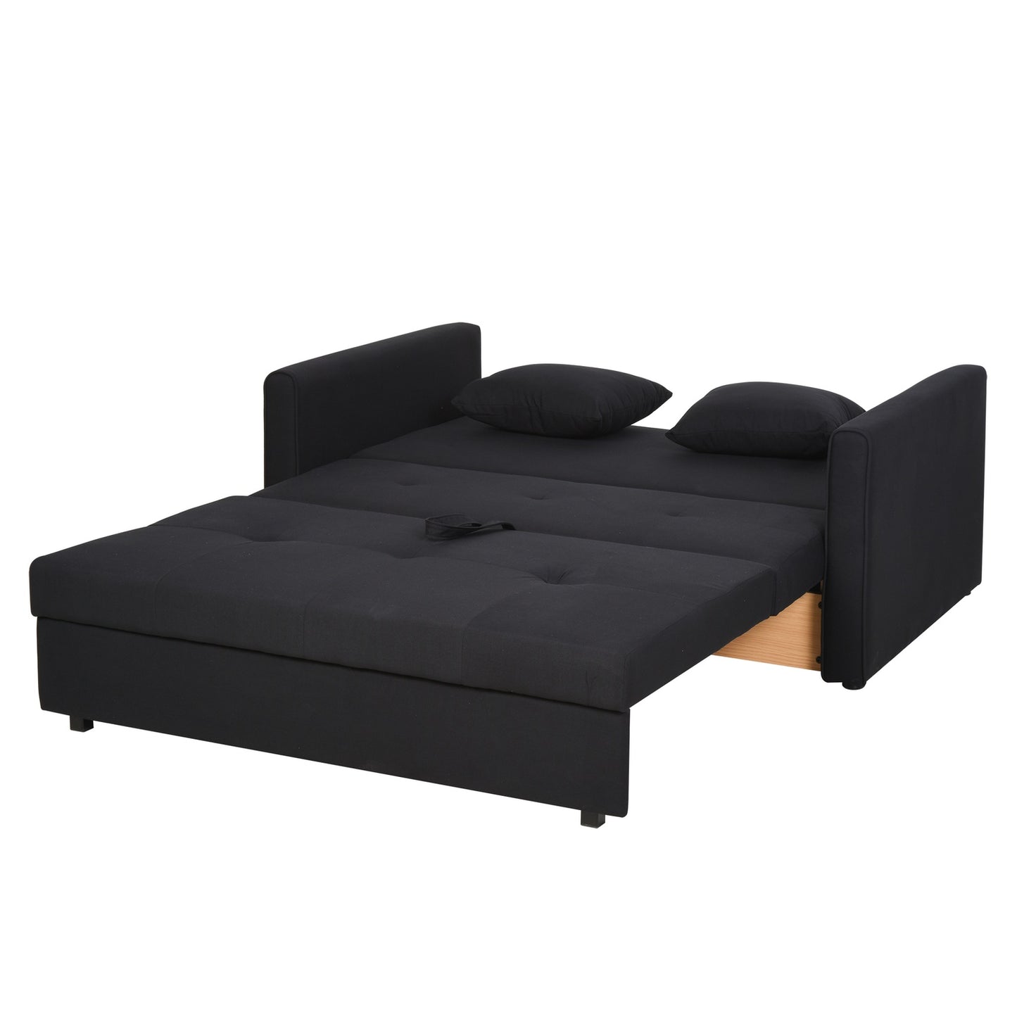 2-seater sofa bed with storage and polycotton cushions, grey