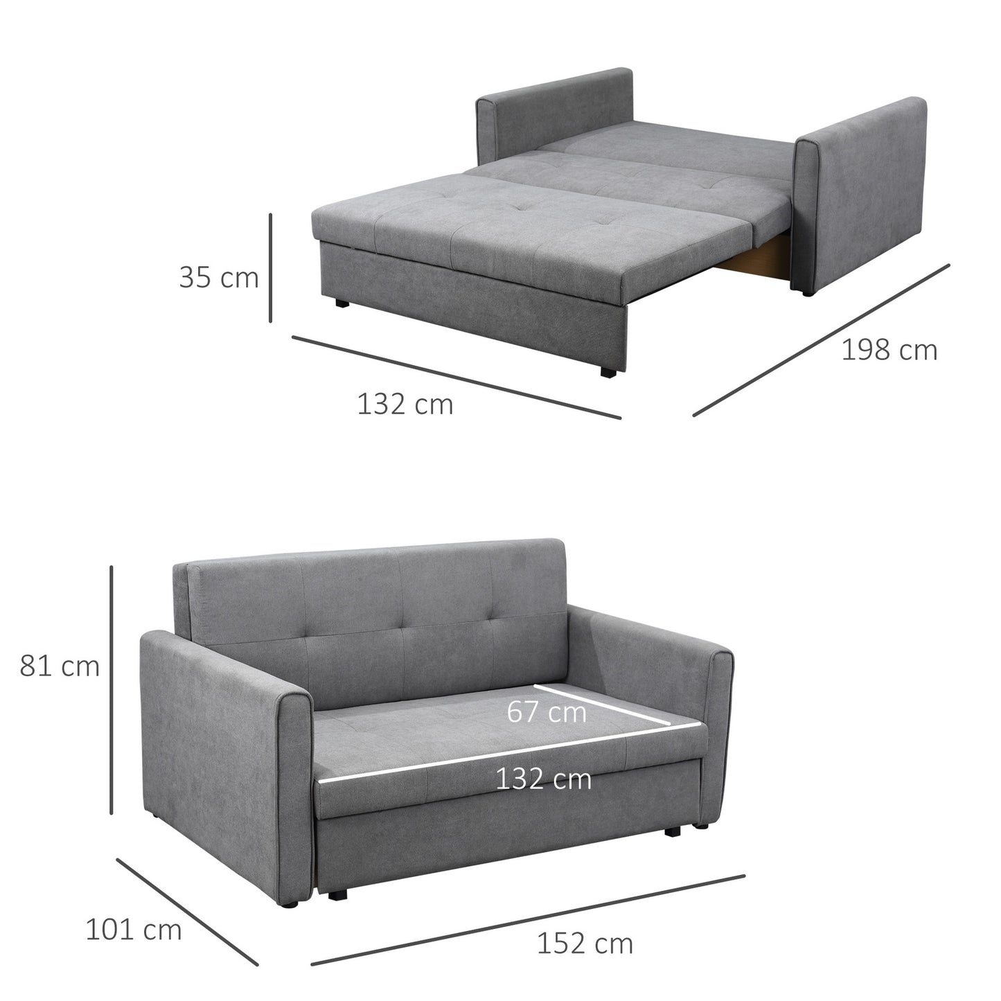 2-seater sofa bed with storage and back cushion, grey