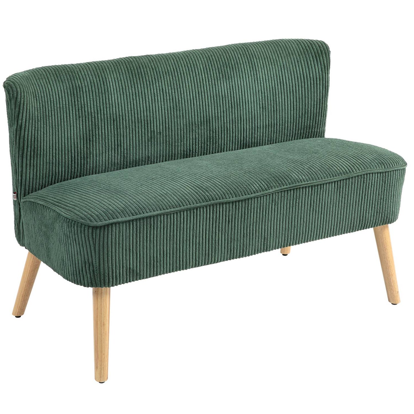 Green 2-seater sofa, corduroy look, wooden legs