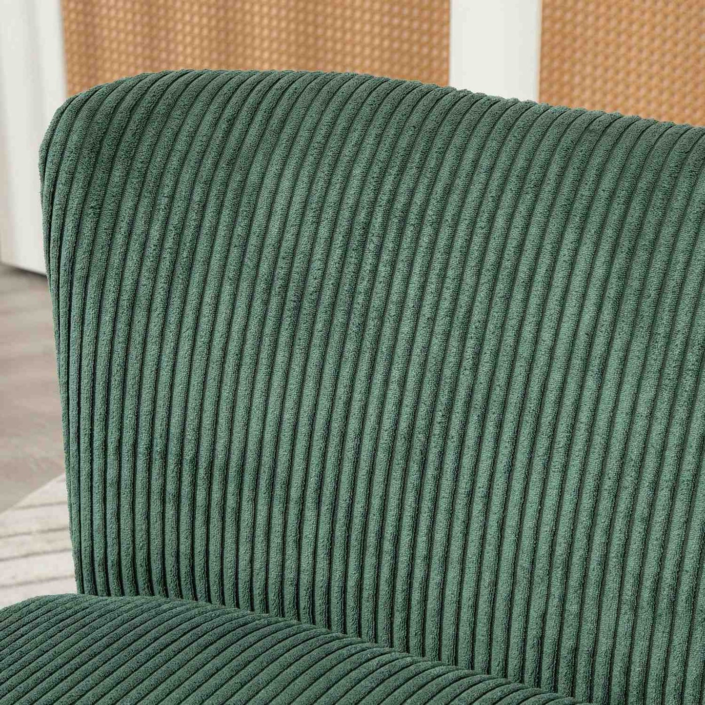 Green 2-seater sofa, corduroy look, wooden legs