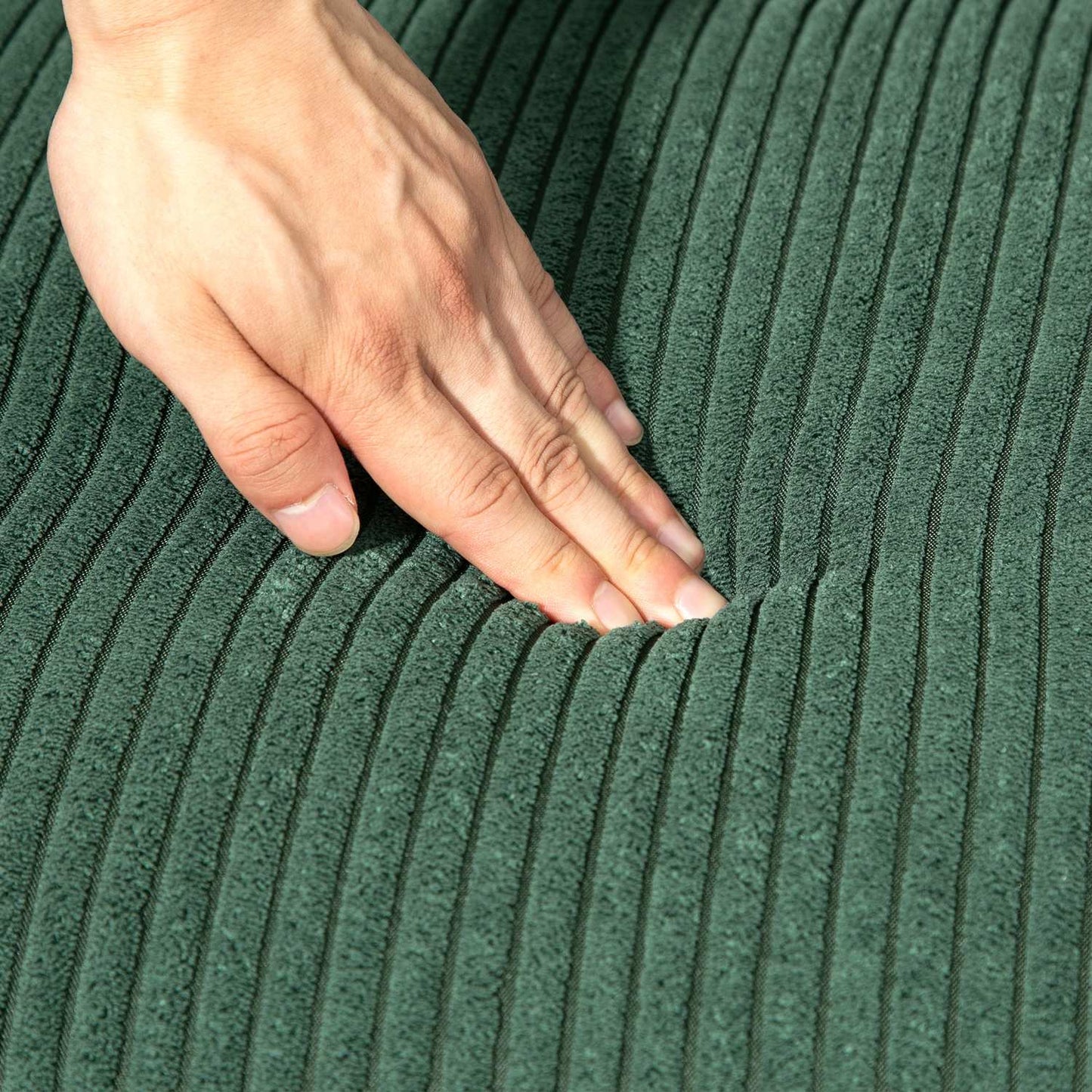 Green 2-seater sofa, corduroy look, wooden legs