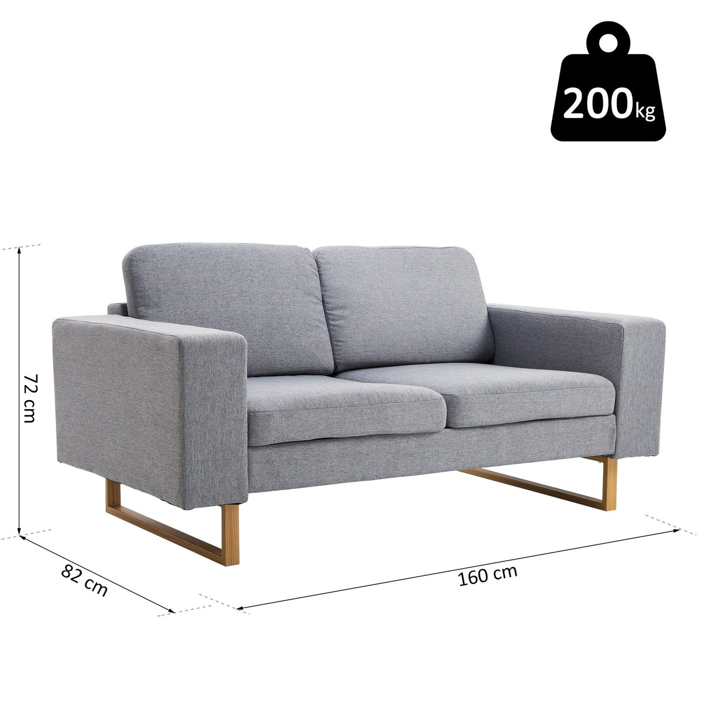 Light gray 2-seater upholstered corner sofa, wooden frame