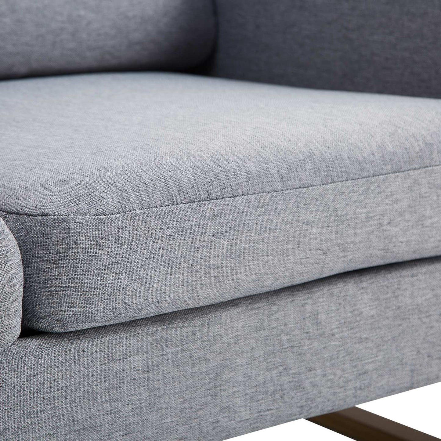 Light gray 2-seater upholstered corner sofa, wooden frame