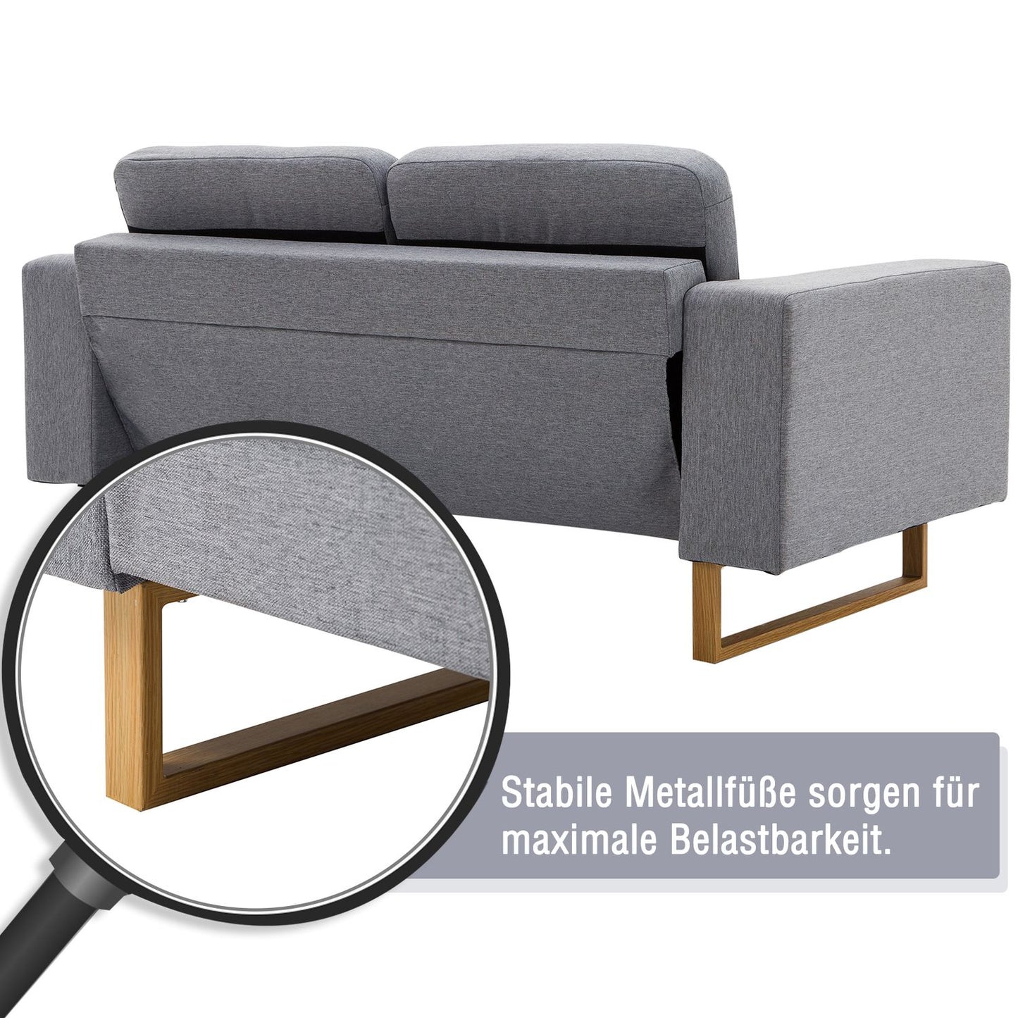 Light gray 2-seater upholstered corner sofa, wooden frame