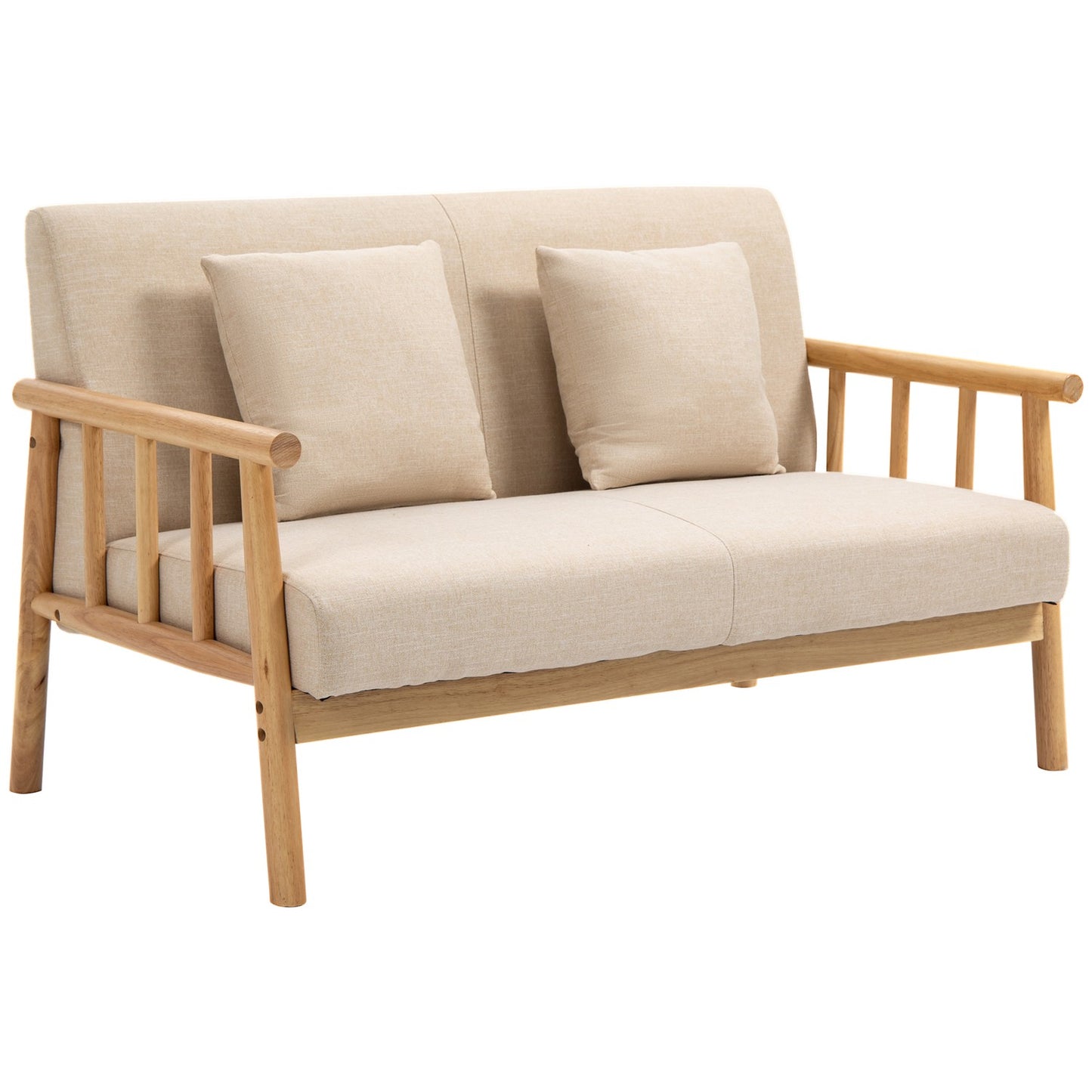 Beige 2-seater sofa with cushions, linen look, compact