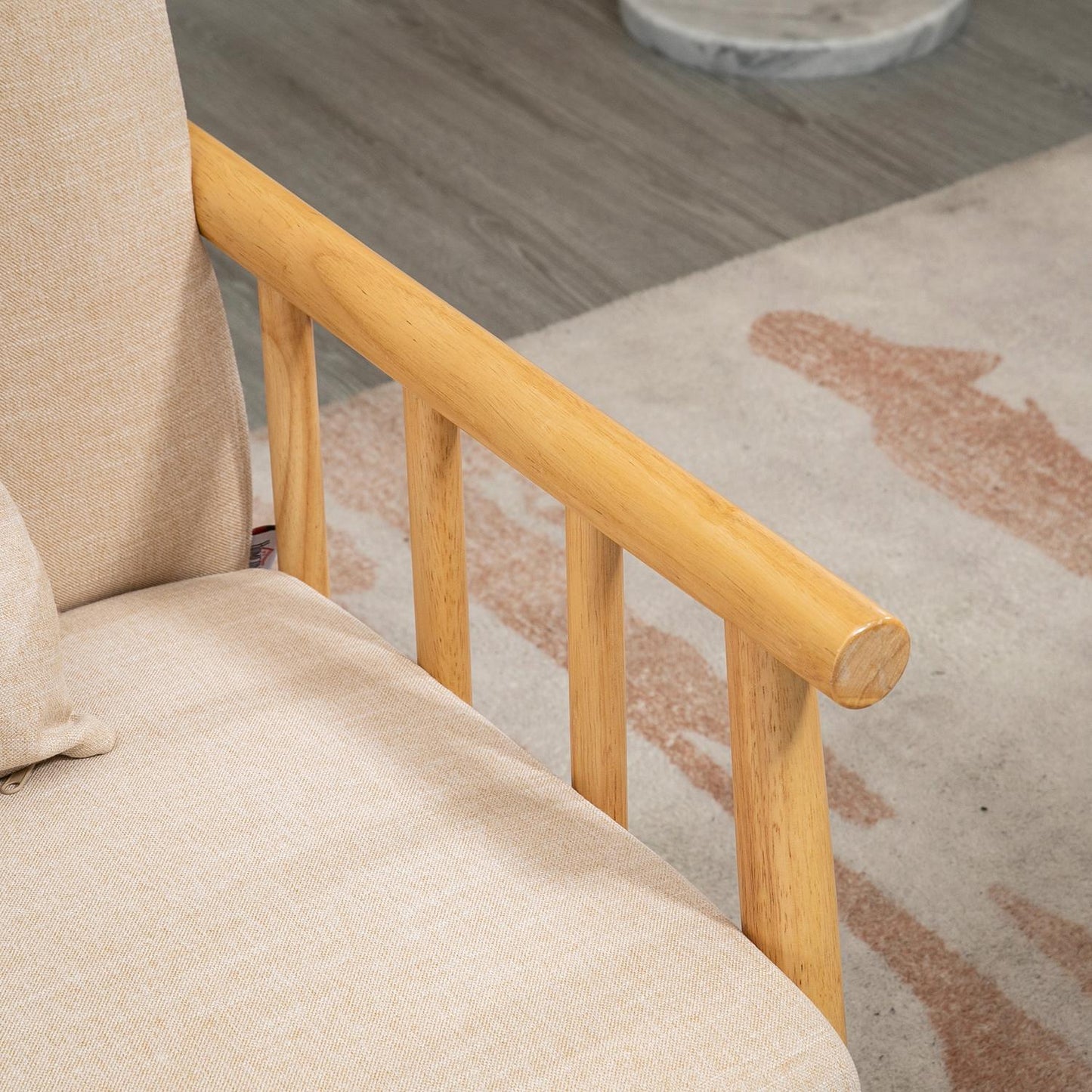 Beige 2-seater sofa with cushions, linen look, compact