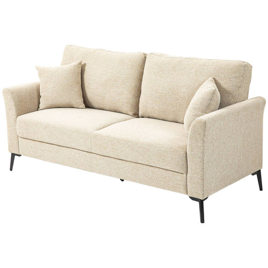 2-seater linen sofa, metal legs, beige upholstery